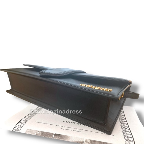 Authentic Jacquemus Long Le Bambino Leather Shoulder Bag In Black Gold Hardware - Picture 8 of 16